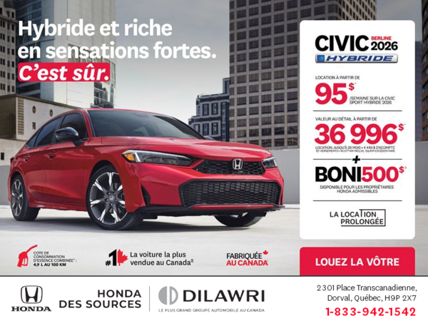 Obtenez le Honda Civic Sedan Hybride 2026 !