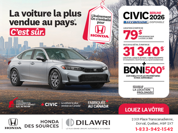 Obtenez le Honda Civic Sedan 2026 !