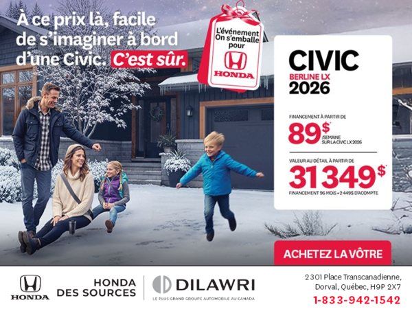 Obtenez le Honda Civic Berline 2026 !