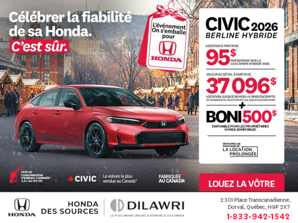 Obtenez le Honda Civic Berline Hybride 2026 !