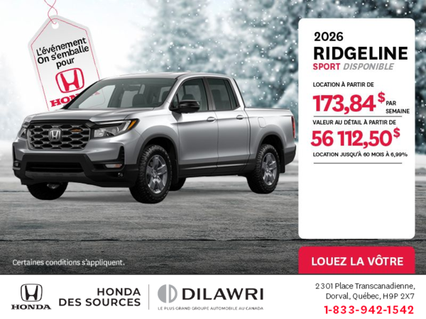 Obtenez le Honda Ridgeline 2026 !