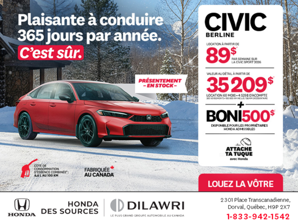 Obtenez le Honda Civic Berline 2026 !