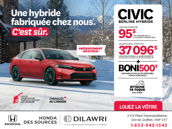 Obtenez le Honda Civic Berline Hybride 2026 !
