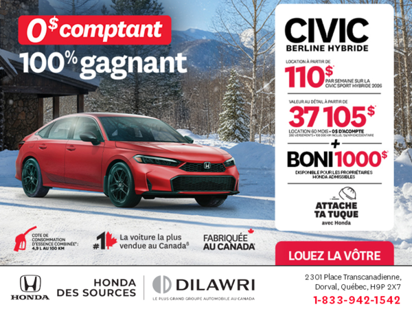 Obtenez le Honda Civic Berline Hybride 2026 !