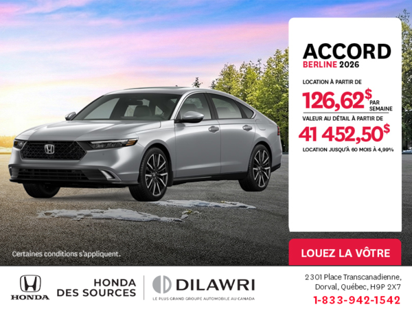 Obtenez la Honda Accord 2026 !