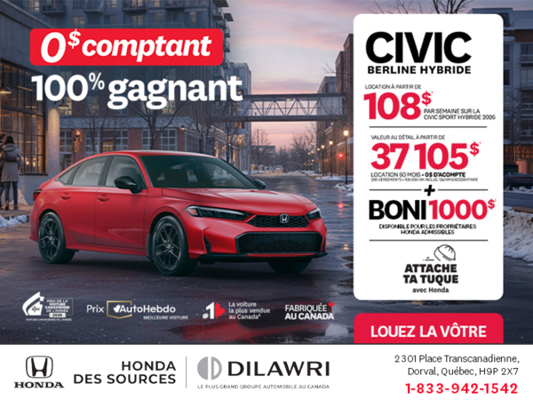 Obtenez le Honda Civic Berline Hybride 2026 !