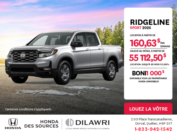 Obtenez le Honda Ridgeline 2026 !