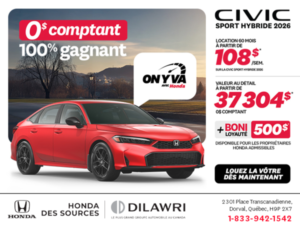 Obtenez la Honda Civic Berline Hybride 2026 !