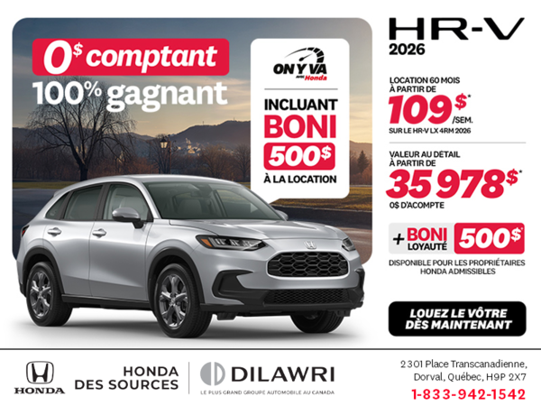 Obtenez le Honda HR-V 2026!