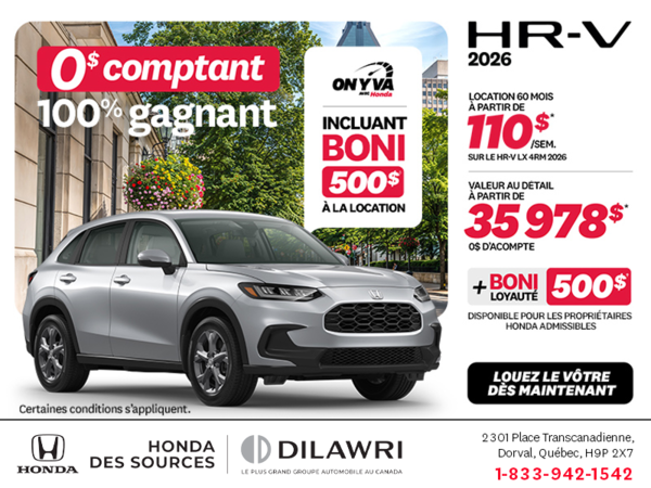 Obtenez la Honda HR-V 2026!