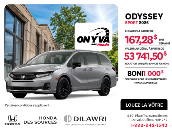 Obtenez la Honda Odyssey 2026 !