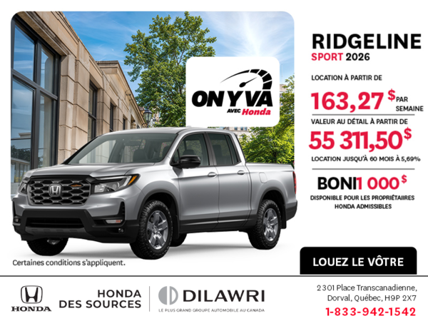Obtenez le Honda Ridgeline 2026 !