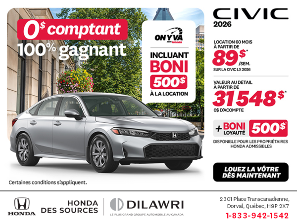 Obtenez la Honda Civic 2026 !