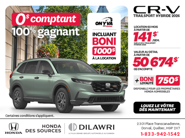 Obtenez la Honda CR-V Hybride 2026!