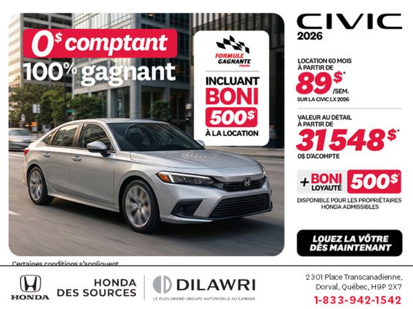 Obtenez la Honda Civic 2026 !