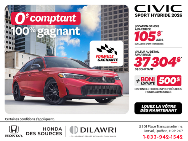 Obtenez la Honda Civic Berline Hybride 2026 !