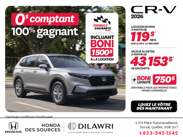 Obtenez la Honda CR-V 2026!