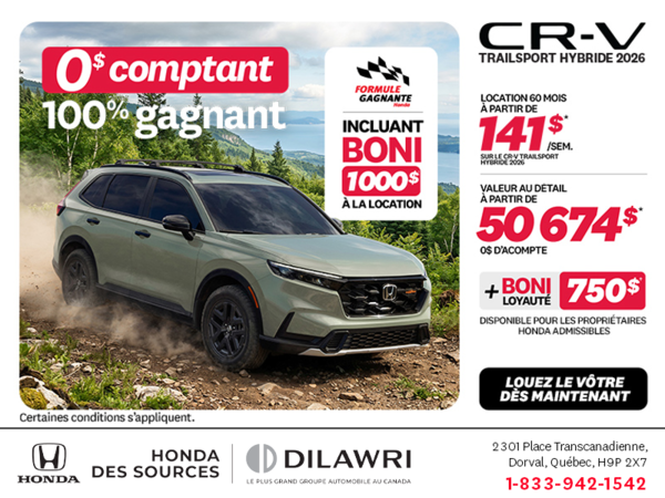 Obtenez la Honda CR-V Hybride 2026!