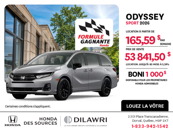 Obtenez la Honda Odyssey 2026 !
