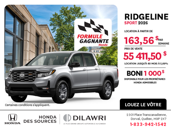 Obtenez la Honda Ridgeline 2026 !