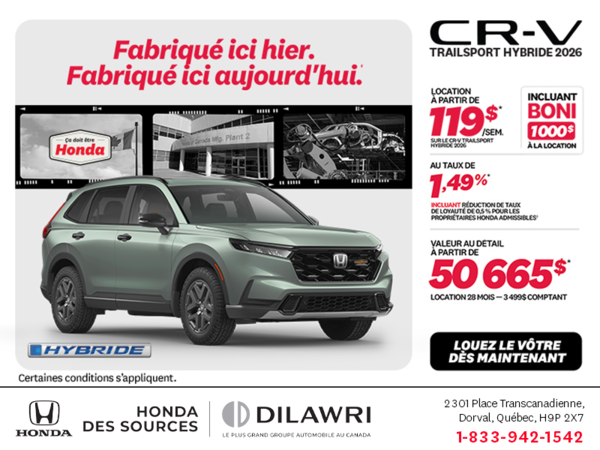 Obtenez la Honda CR-V Hybride 2026!