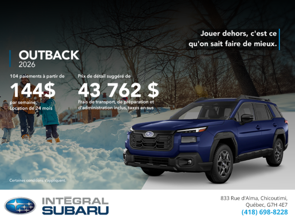 Procurez-vous le Outback 2026!