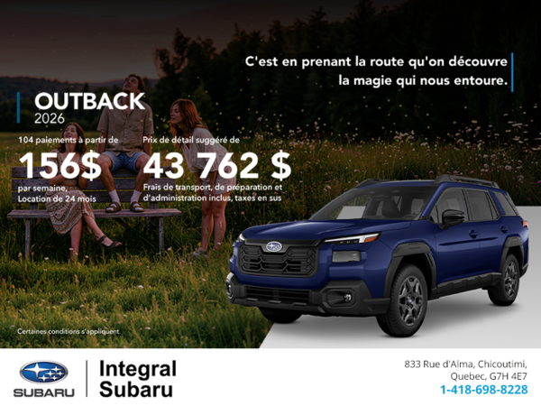Procurez-vous le Outback 2026!