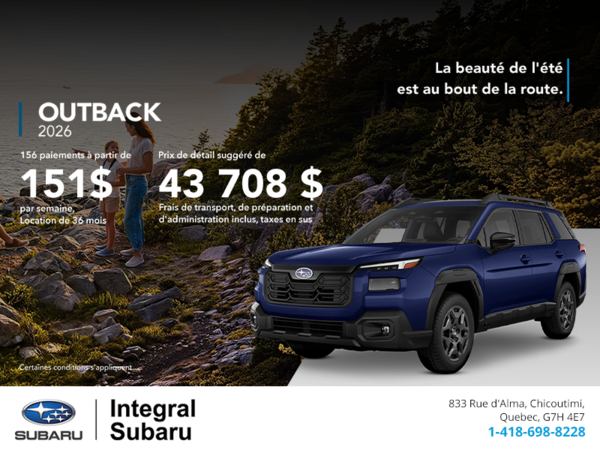 Procurez-vous le Outback 2026!