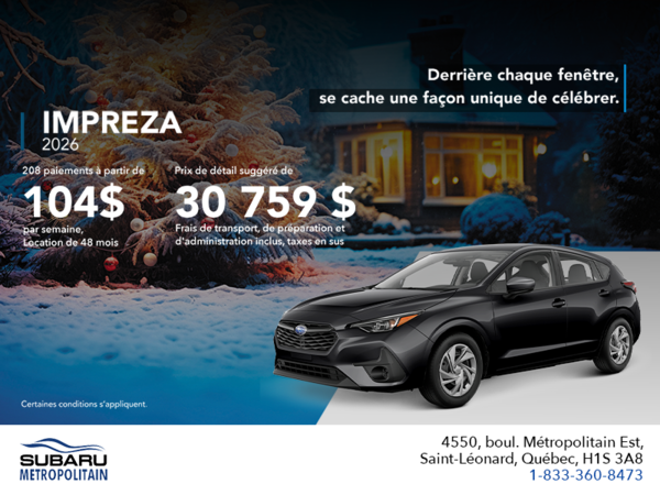 Procurez-vous la Impreza 2026!