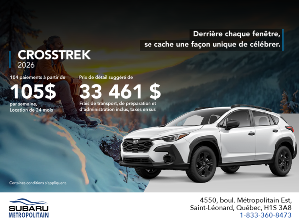 Procurez-vous le Crosstrek 2026!