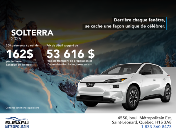 Procurez-vous le Solterra 2026!