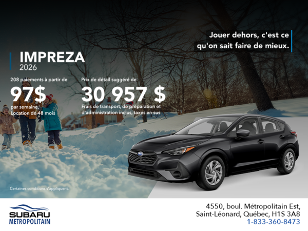 Procurez-vous la Impreza 2026!