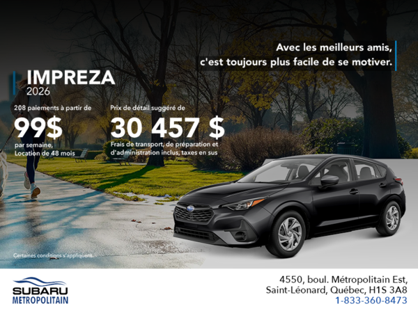 Procurez-vous la Impreza 2026!