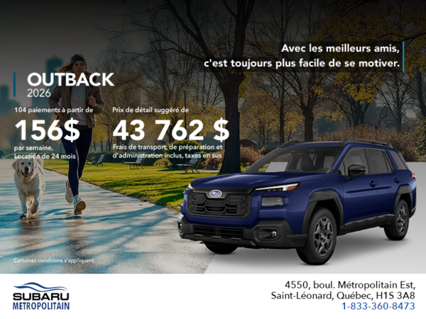 Procurez-vous le Outback 2026!