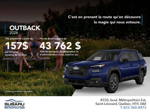Procurez-vous le Outback 2026!