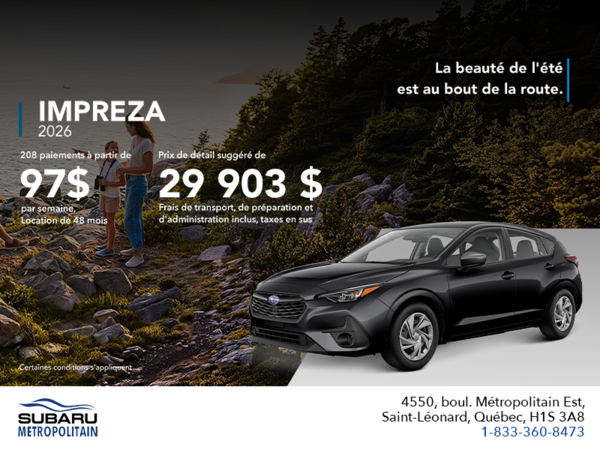 Procurez-vous la Impreza 2026!