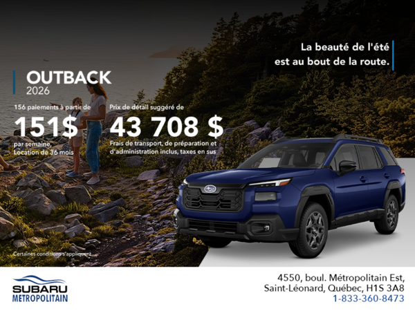 Procurez-vous le Outback 2026!