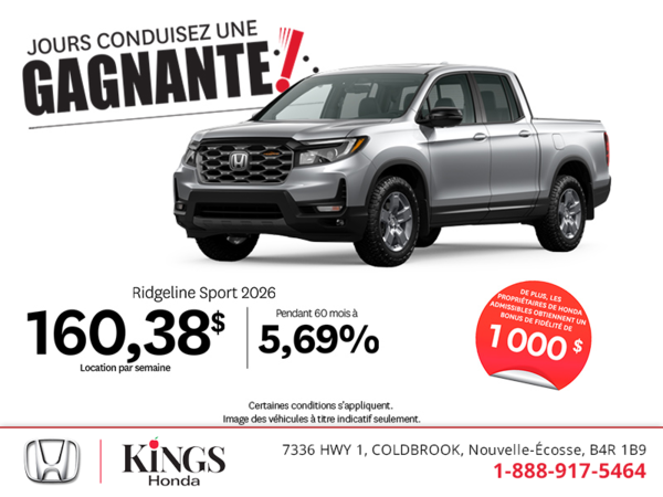 Obtenez le Honda Ridgeline 2026 !