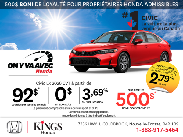 Obtenez la Honda Civic 2026!
