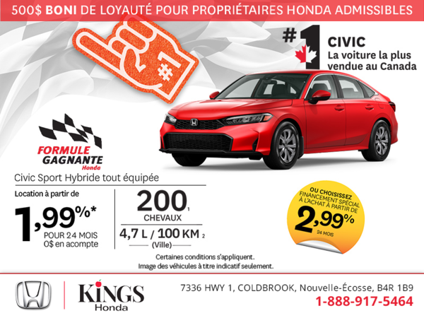 Obtenez la Honda Civic Sport Hybride 2026!