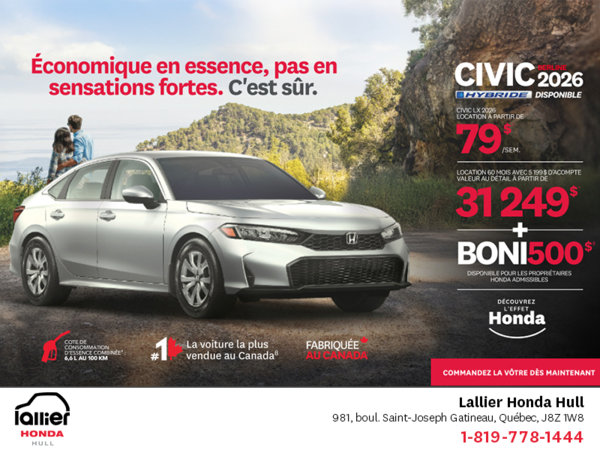 Obtenez le Honda Civic Sedan Hybride 2026 !