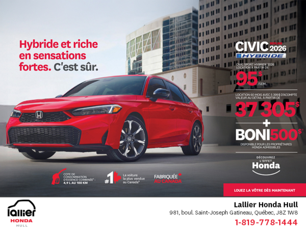 Obtenez le Honda Civic Sedan Hybride 2026 !
