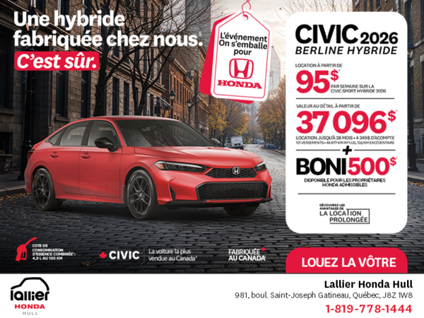 Obtenez le Honda Civic Sedan Hybride 2026 !