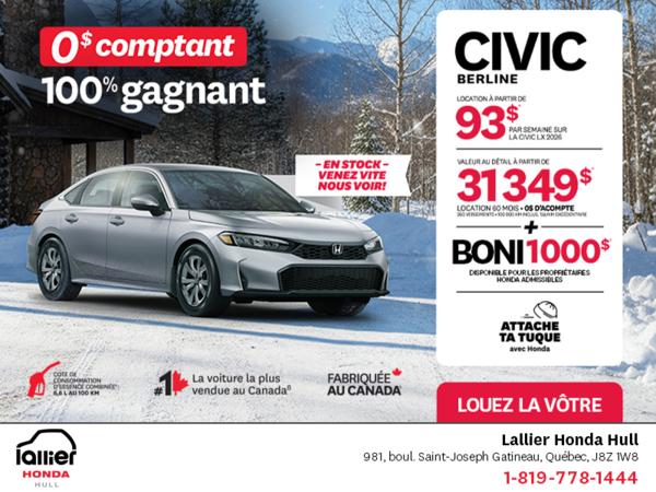 Obtenez le Honda Civic Berline 2026 !