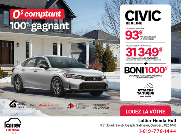 Obtenez le Honda Civic Berline 2026 !