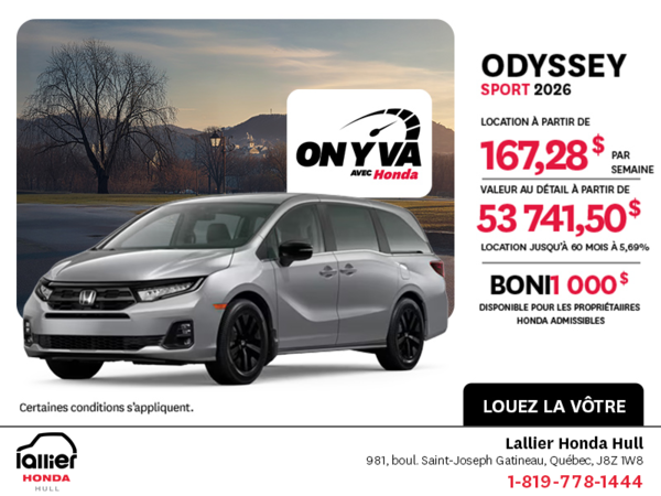 Obtenez la Honda Odyssey 2026 !