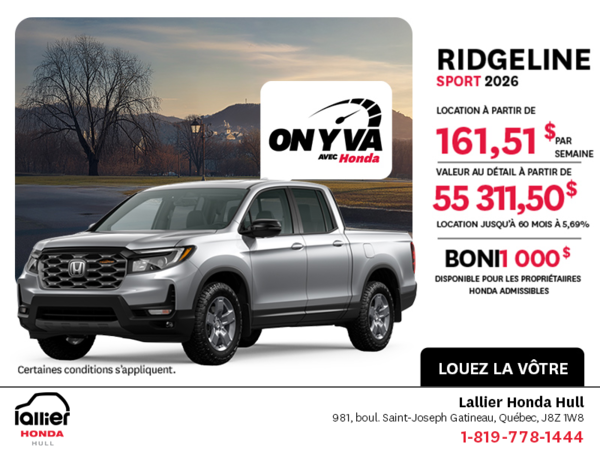 Obtenez le Honda Ridgeline 2026 !
