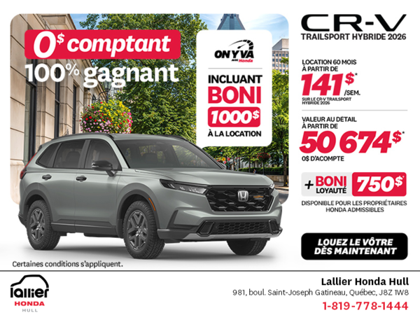 Obtenez le Honda CR-V Hybride 2026!