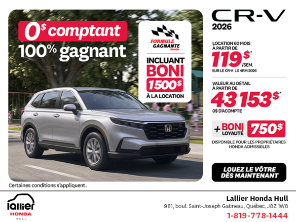 Obtenez la Honda CR-V 2026!