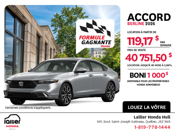 Obtenez la Honda Accord 2026 !